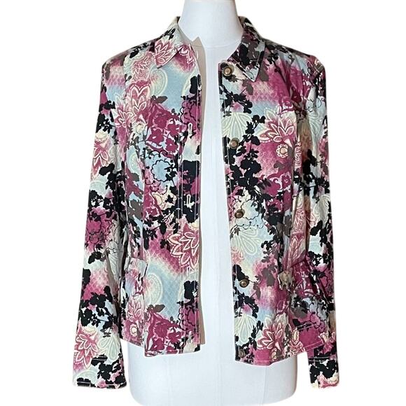 Amber Sun Boho Floral Paisley Textured Denim/Jean Jacket Pastel Blue, Purple L - Picture 2 of 10